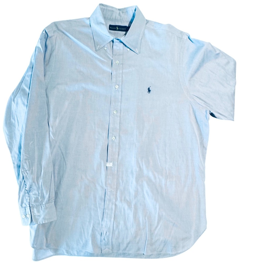 Ralph Lauren Shirt Mens 17.5 34/35 Blue Cotton Oxford Long Sleeve Button Down XL